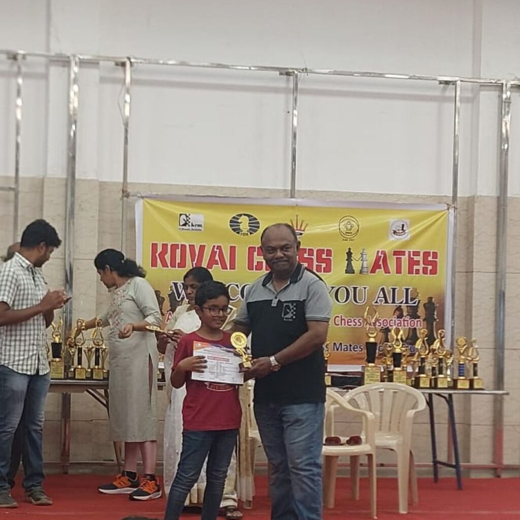 chess classes near me coimbatore chess student Arun from Coimbatore winning prize