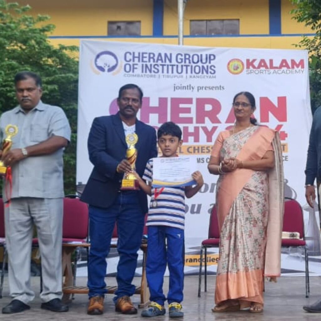 coimbatore chess academy tournament winner lishan, student prize ceremony Coimbatore chess event