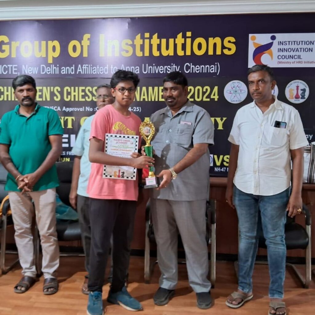 online chess student Sanjay raj from Coimbatore chess academy celebrating state tournament success