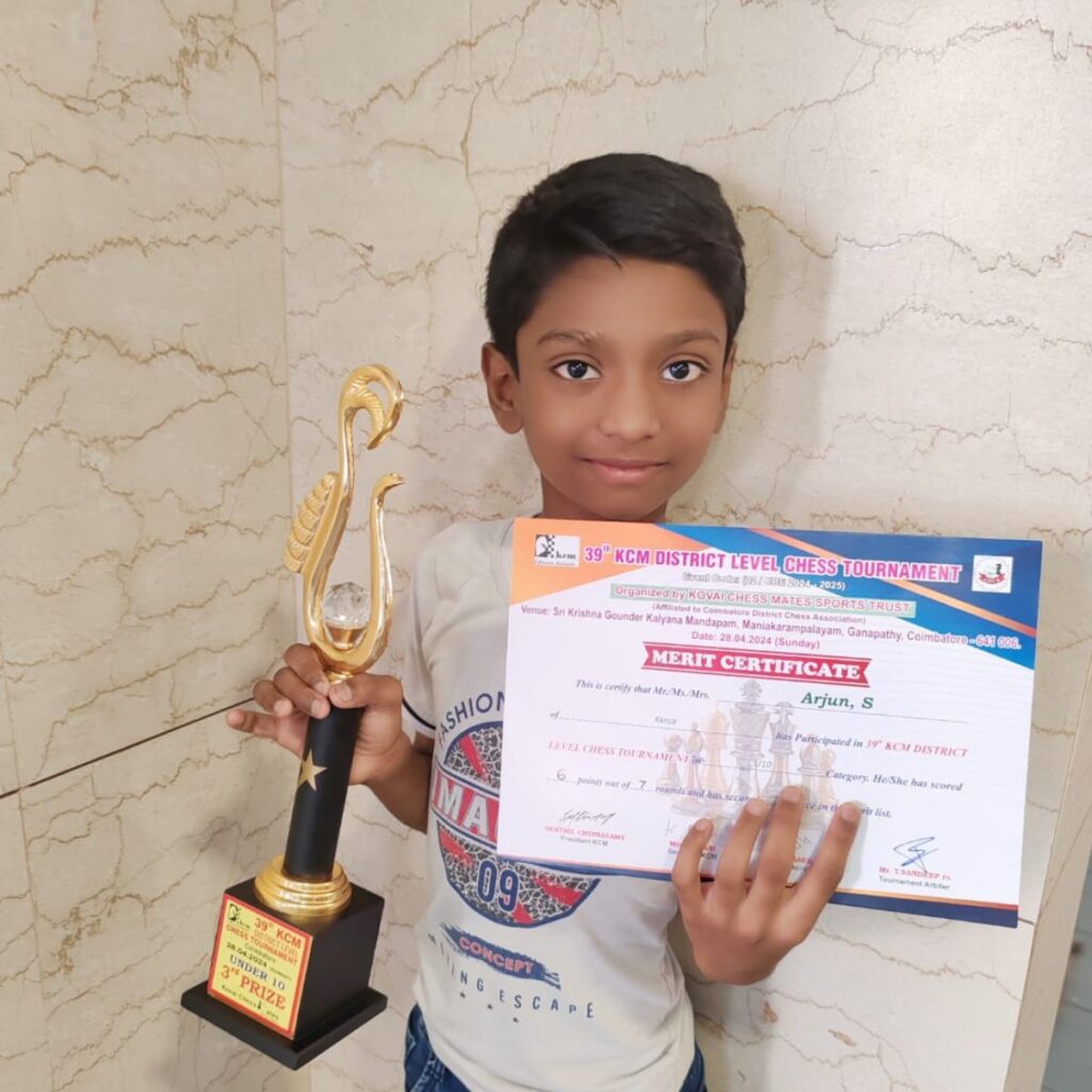 Arjun winning chess competition in Coimbatore