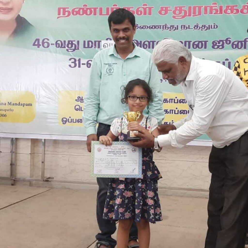 kids chess training coimbatore result, child winning chess prize in Coimbatore