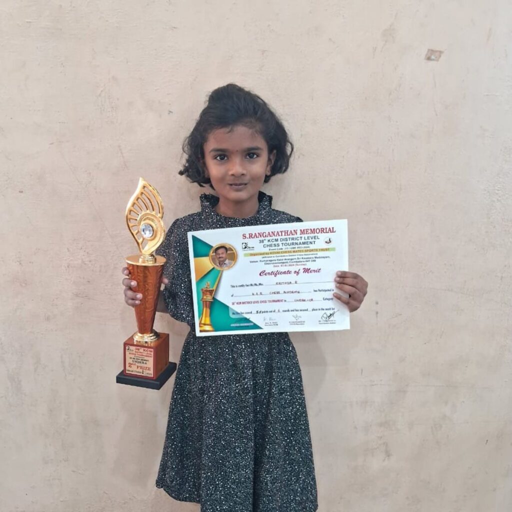 online chess training student medal, online chess student winning prize in Coimbatore